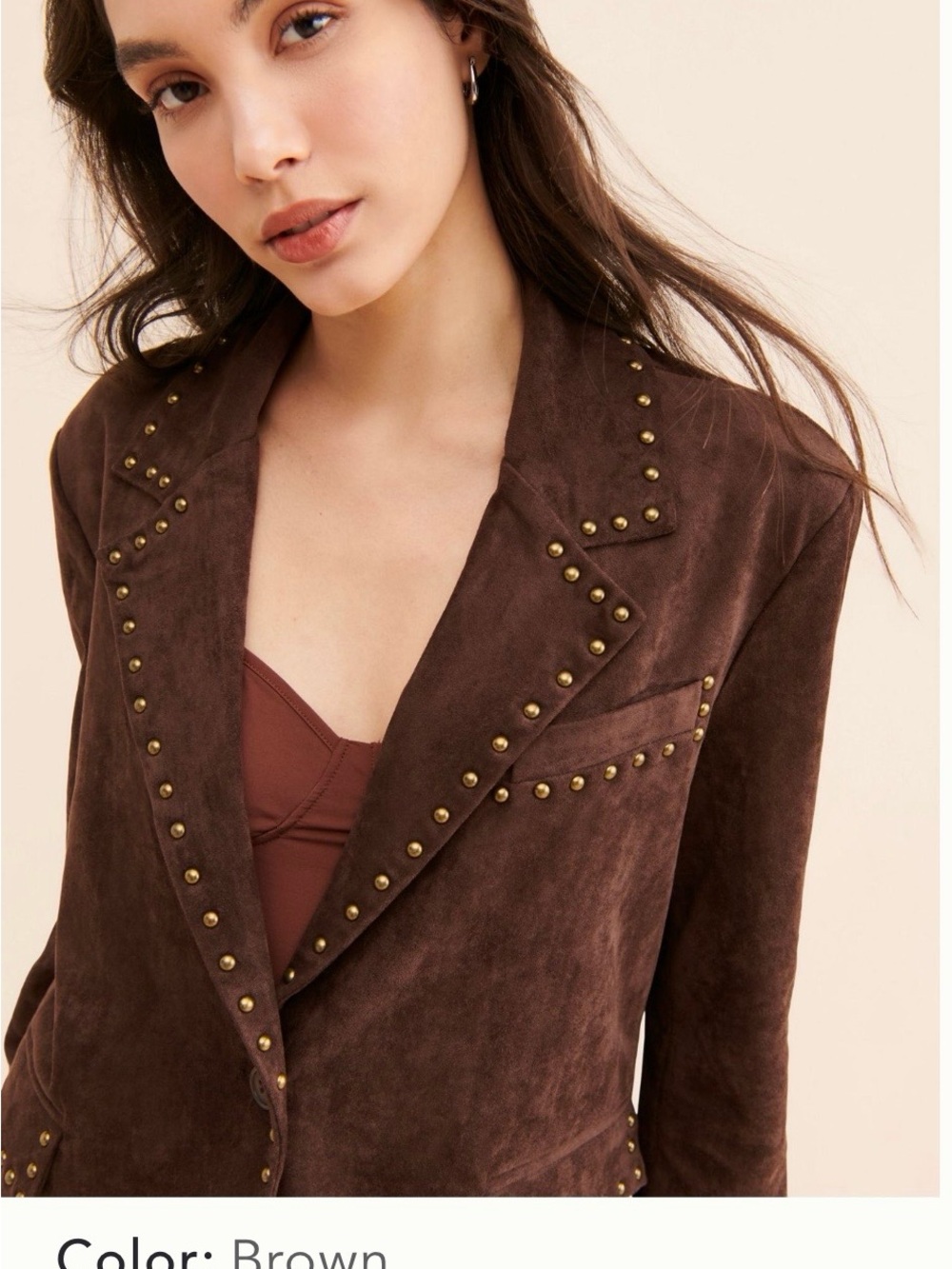 Brown Suede Studded Vegan Blazer